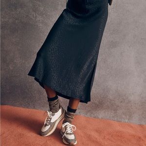 Madewell Size 12 Drawstring Midi Skirt in Black Leopard-print